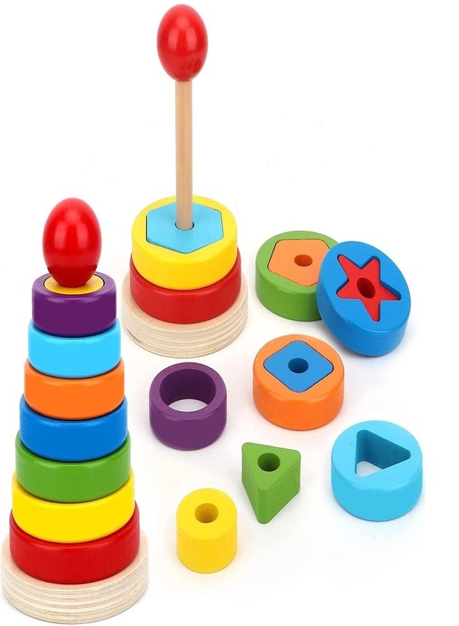 سمونيو برج قوس قزح الخشبي من سمونيو مونتيسوري، لعبة تعليمية للأطفال من عمر 3 إلى 5 سنوات، تُعلّمهم تمييز الأشكال الهندسية، وفرزها، وتكديسها، وتركيبها. لعبة تعليمية مونتيسوري للأطفال الصغار من عمر 3 إلى 5 سنوات. - Image 1